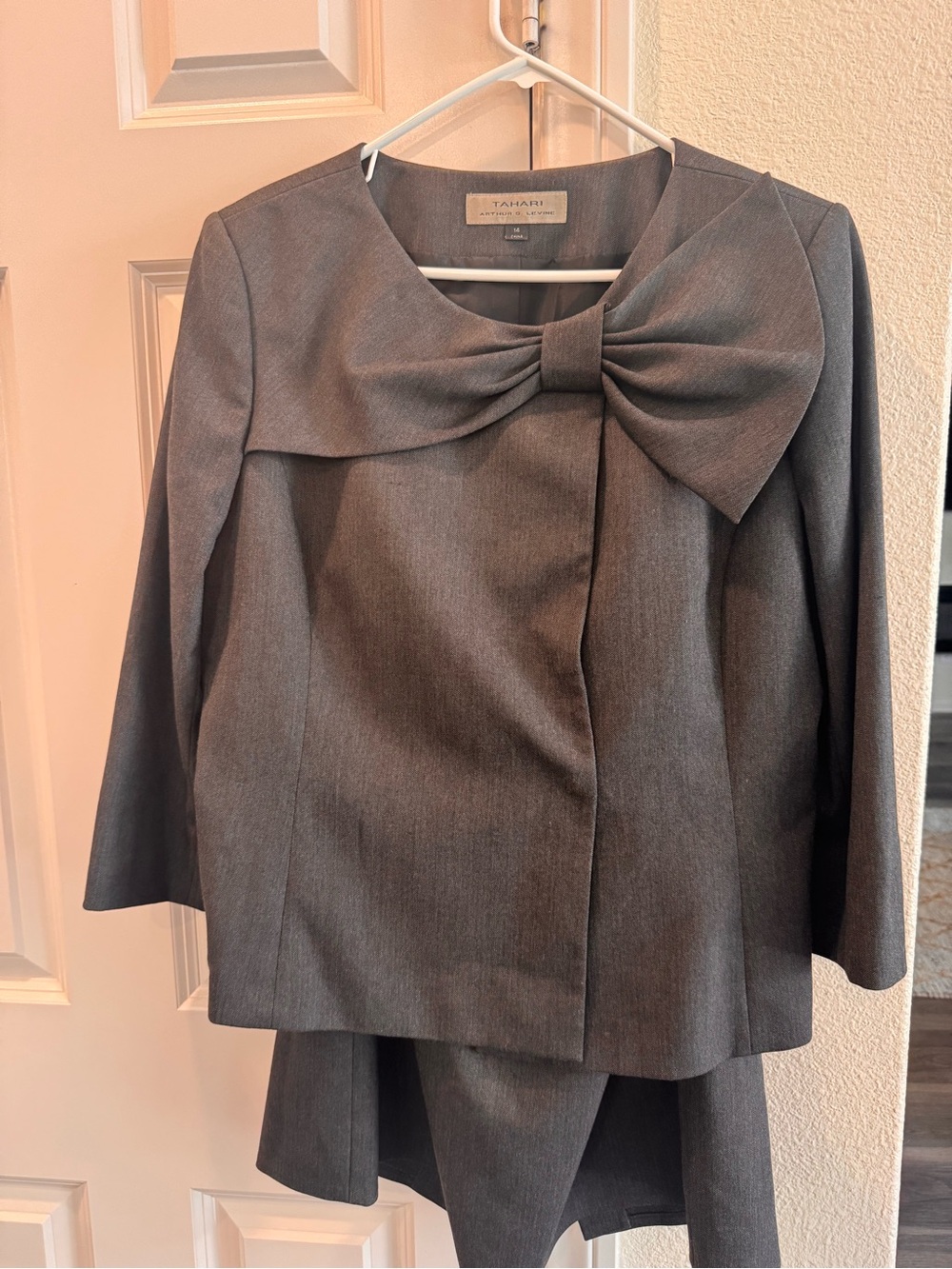 Tahari ASL Gray Bow-Front Suit Set